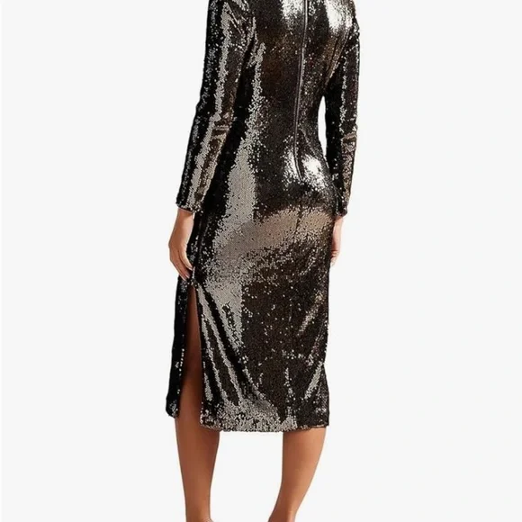 Ted Baker Brookly Rose Gold Sheath Dress with Mock Neck and Long Sleeves - Picture 2 of 4